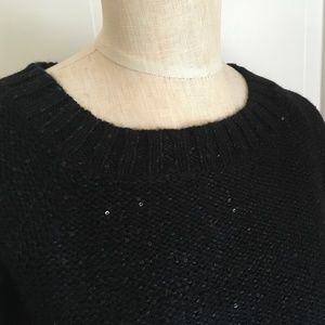 Talbots Black Sparkle Pullover Sweater Size S Wool Poly Tiny Sequins 3/4 Sleeves